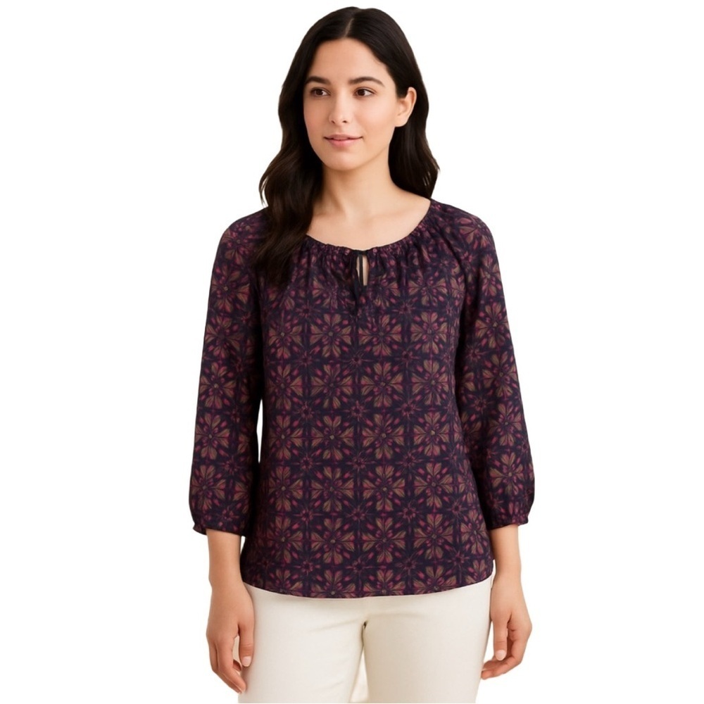 Vintage LOFT Sheer Print Blouse in Jewel Tones